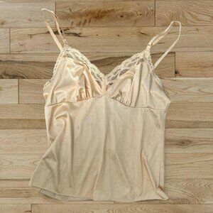 Pale gold vintage Vanity Fair slip cami lace lingerie tank top ✨ size 34 bust